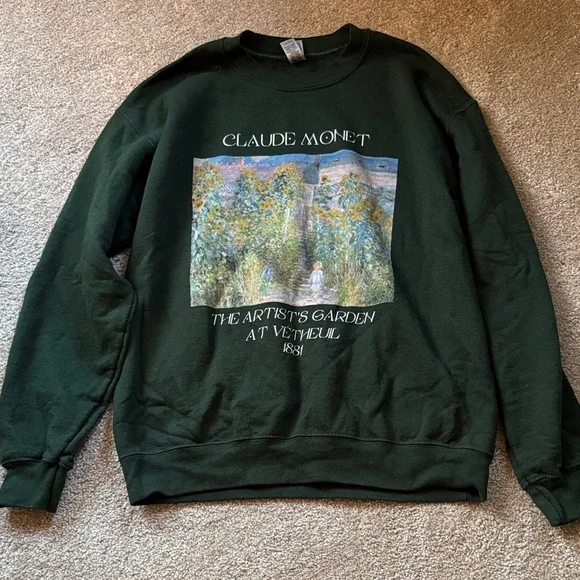 Gildan Dark Green Claude Monet Sweatshirt - Picture 1 of 4